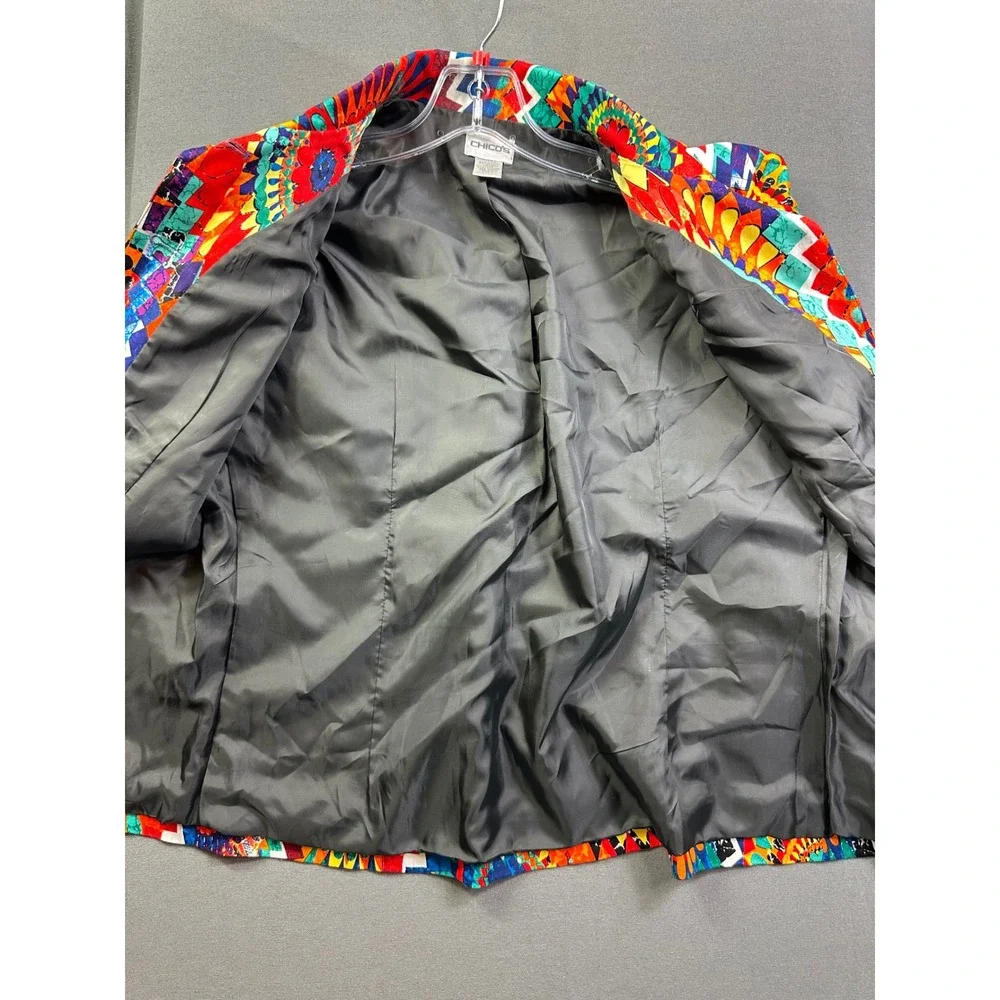 Chicos Women's Multi Color Geometric Sunburst Print Button‎ Front Jacket Size 1